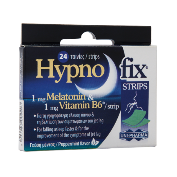 Uni-Pharma Hypno fix Melatonin Vitamin B6 24 strips Γεύση Μέντας