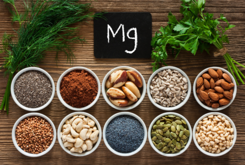 foods rich in magnesium in white bowls
