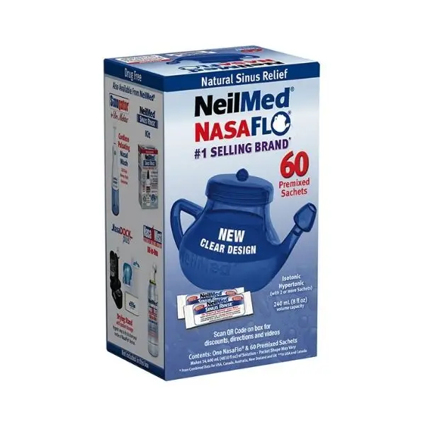 NeilMed Nasaflo Neti Pot Nasal Wash System & 60 Premixed sachets