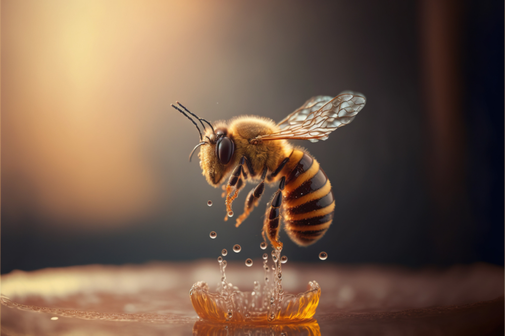 μέλισσα που βουτάει τα πόδια της στο νέκταρ