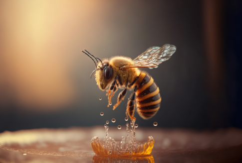 μέλισσα που βουτάει τα πόδια της στο νέκταρ